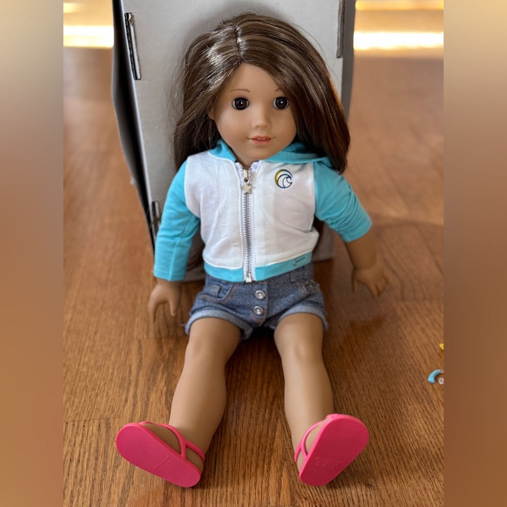 American Girl Doll Joss Kendrick surfer girl w hearing aids, surfboard, and wax